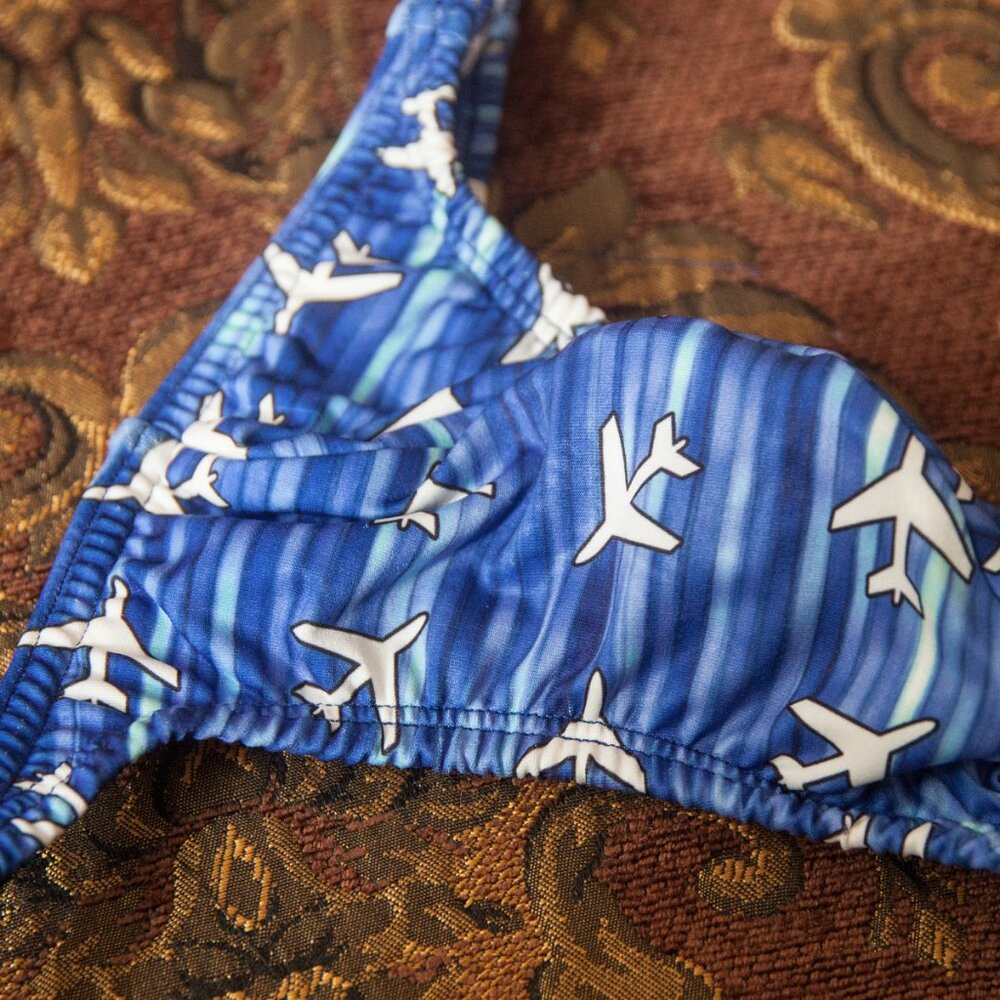 MENS AIRPLANES PRINT THIN SIDE THONG HANDMADE - Picture 5 of 6